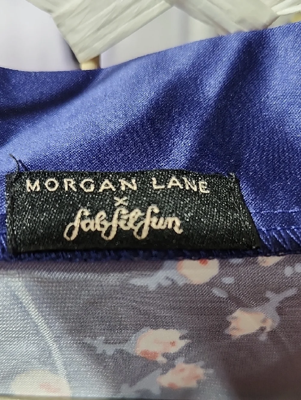 Morgan Lane Satin Floral Slip — Navy with Pink and Cream Blossoms - Picture 2 of 4